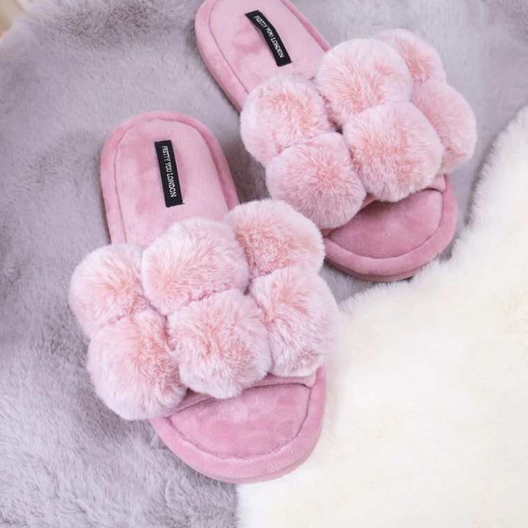 pretty you london pompom slippers by Browns Lingerie
