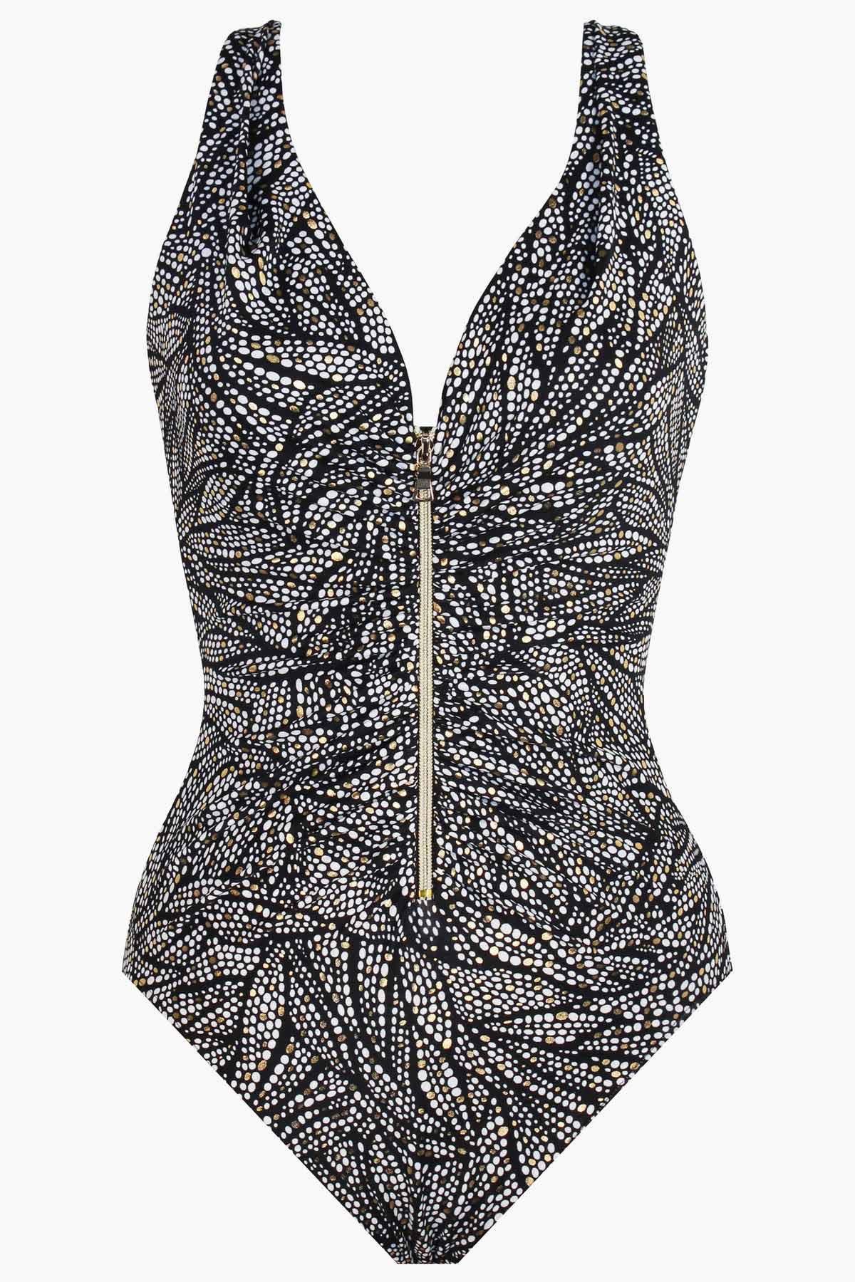 Miraclesuit Shore Leave Zipt One Piece Swimsuit. Looks 10 lbs lighter in 10 seconds, the time it takes to slip on a Miraclesuit