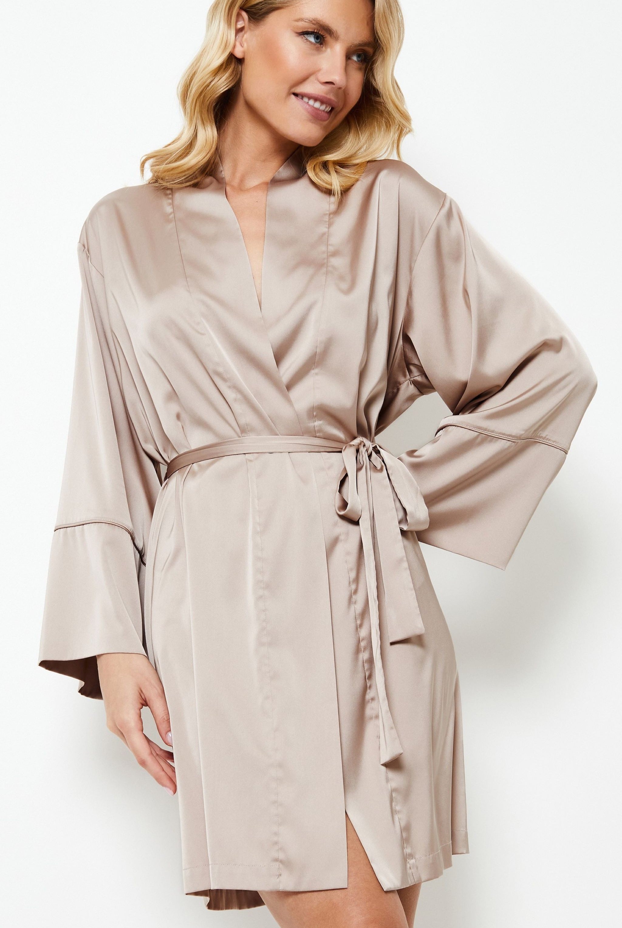 Aruelle Beige  Satin Briana dressing gown