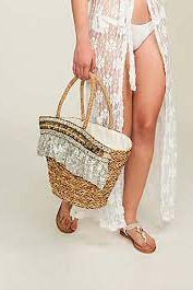 Pia Rossini Straw Beach Bag with silver frill