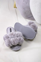 Pretty You Dolly grey pompom slippers
