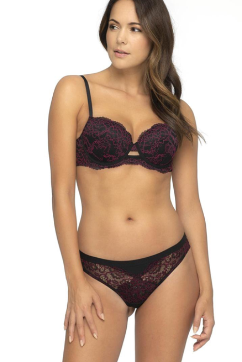 Sapph Pink lace on Black Scifey Padded Bra offers a comfortable and flattering fit for all-day wear.