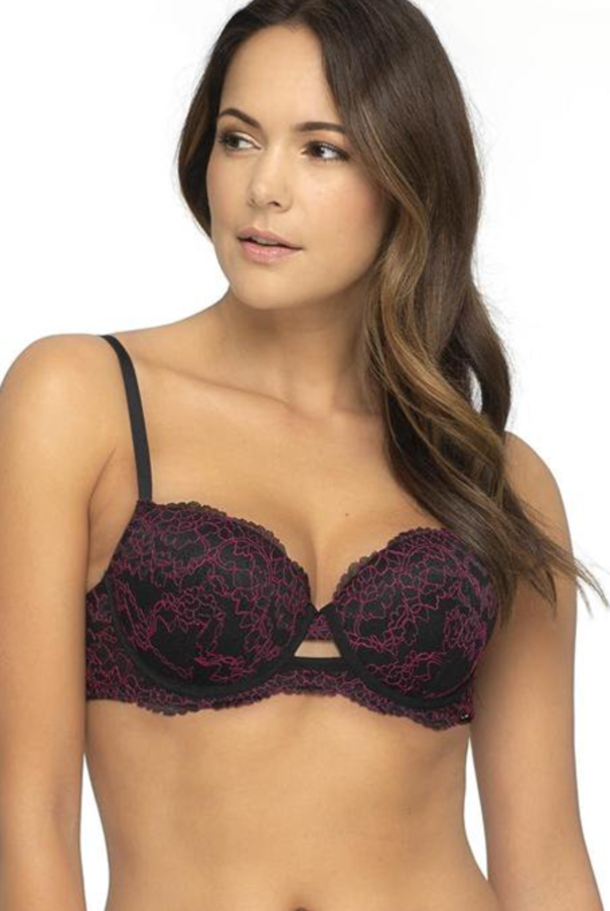 Sapph Pink Black Scifey Padded Bra offers a comfortable and flattering fit for all-day wear.