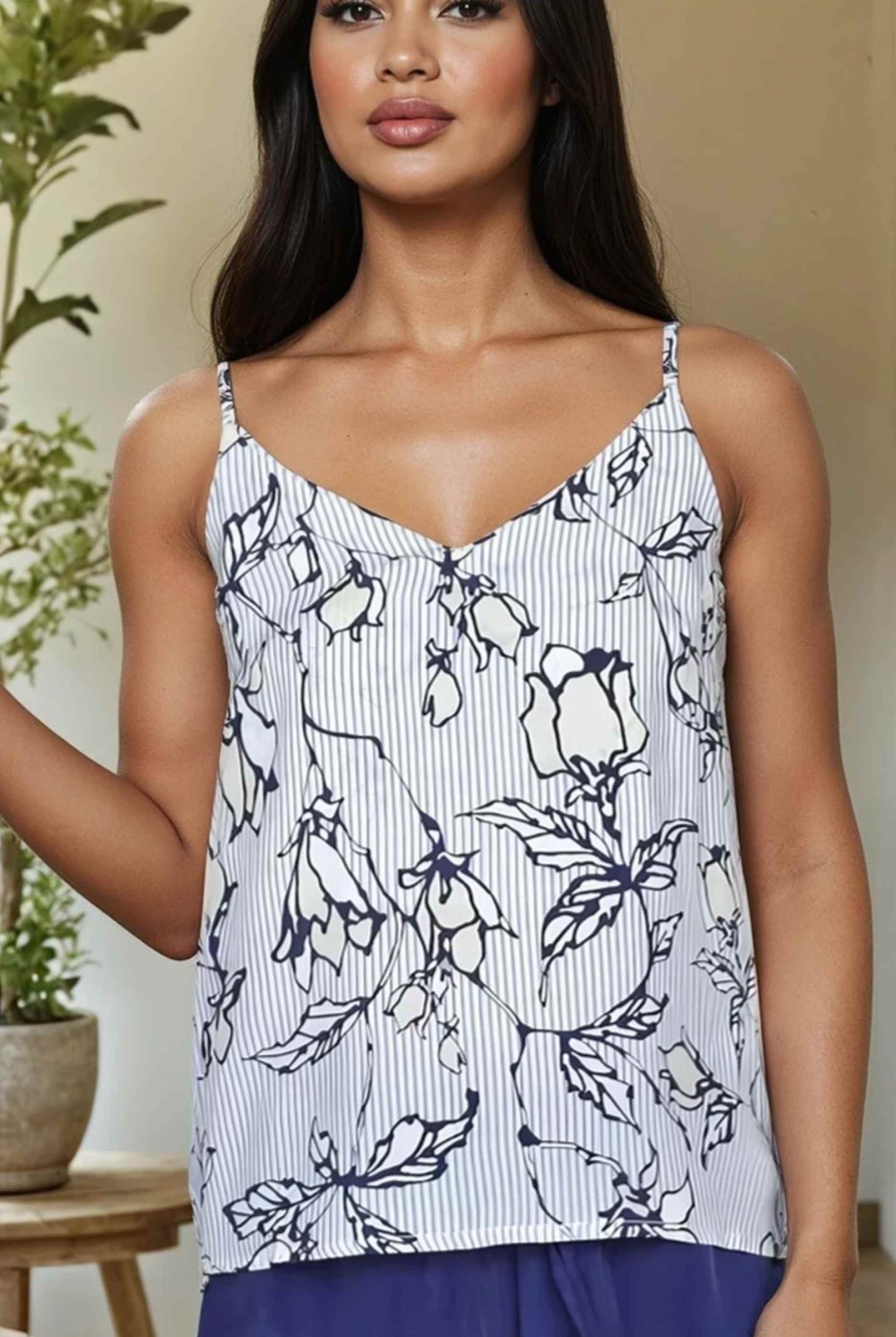 Pyjama Set shorts set with Floral cami in vegan fabric