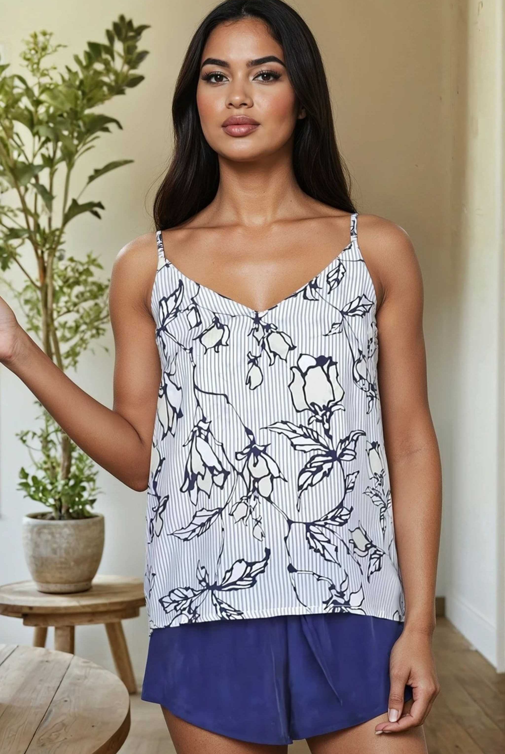 vegan Pyjama Set shorts set with Floral cami in vegan fabric