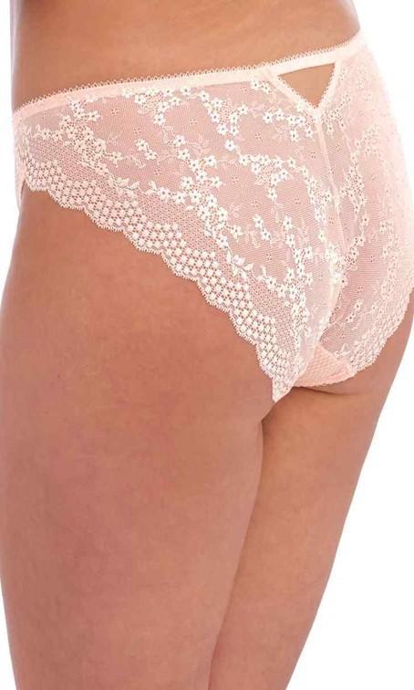 Elomi Charley brief in ballet pink is the perfectly fitting co-ordinate. Designed in a mid-rise brief shape, teams stretch diamond mesh with signature floral embroidery.