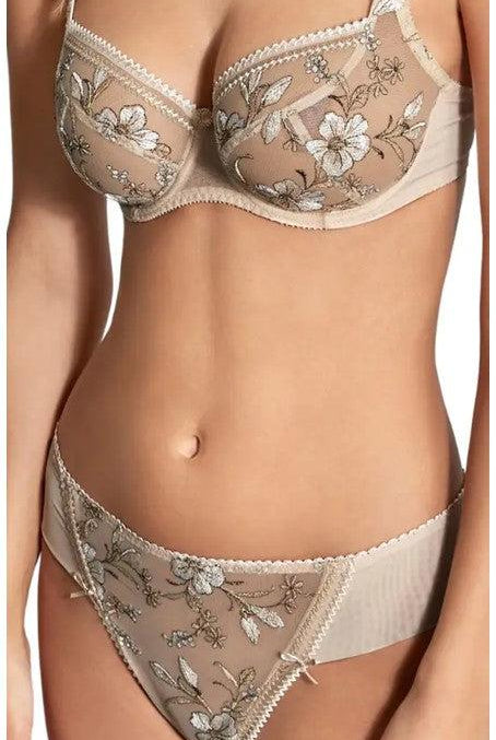 Empreinte Lauren Beige Ancien Gold Thong-brownslingerie