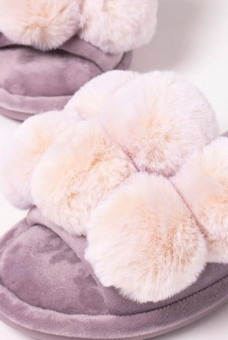 Pretty You London Dolly Pom Pom Slippers in Orchid-brownslingerie