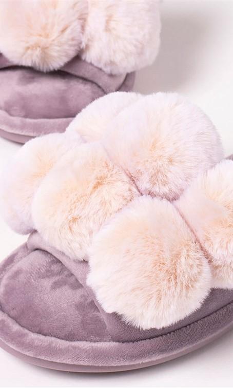 Pretty You London Dolly Pom Pom Slippers in Orchid-brownslingerie