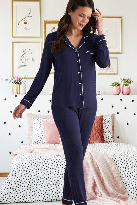 Pretty You Navy Pyjamas-brownslingerie