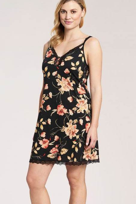 Rosch Chemise in Black Floral Print-brownslingerie