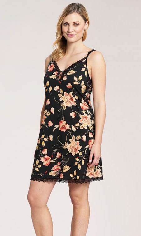 Rosch Chemise in Black Floral Print-brownslingerie