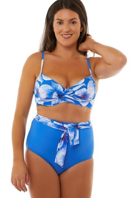 Seaspray Eleanor Blue Floral Deep Bikini Brief-brownslingerie