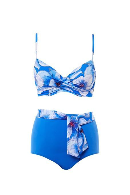 Seaspray Eleanor Blue Floral Deep Bikini Brief-brownslingerie