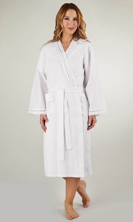 Slenderella Cotton White Dressing Gown-brownslingerie