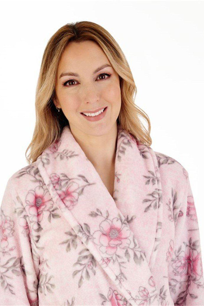 Slenderella pink fleece dressing gown-brownslingerie