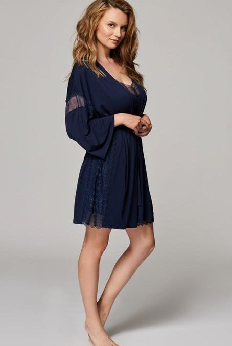 Vanilla Night & Day Navy Short Robe-brownslingerie