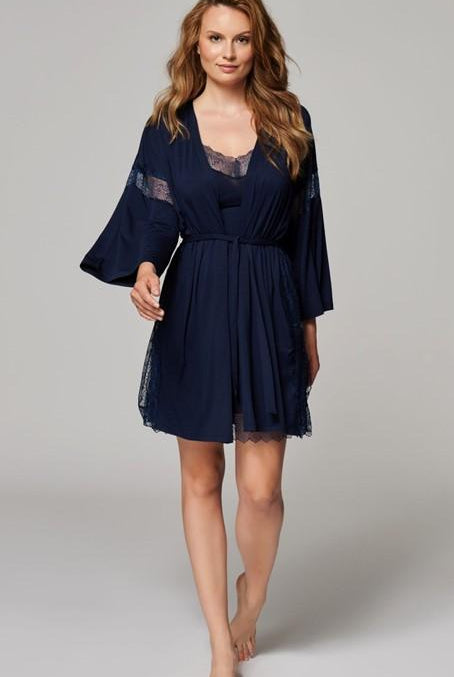 Vanilla Night & Day Navy Short Robe-brownslingerie