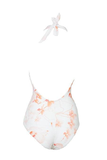 White Coral Halter neck Swimsuit-brownslingerie