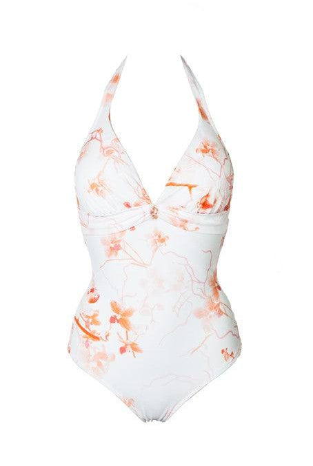 White Coral Halter neck Swimsuit-brownslingerie