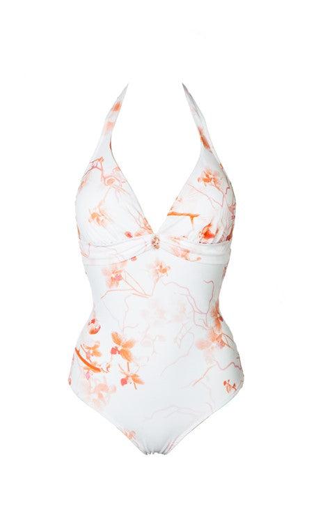 White Coral Halter neck Swimsuit-brownslingerie