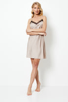 Aruelle Briana nightdress in beige gold satin 