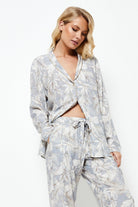 Aruelle Adoria pyjama set grey pyjama long sleeve set  flroal pattern , pretty womens pajamas