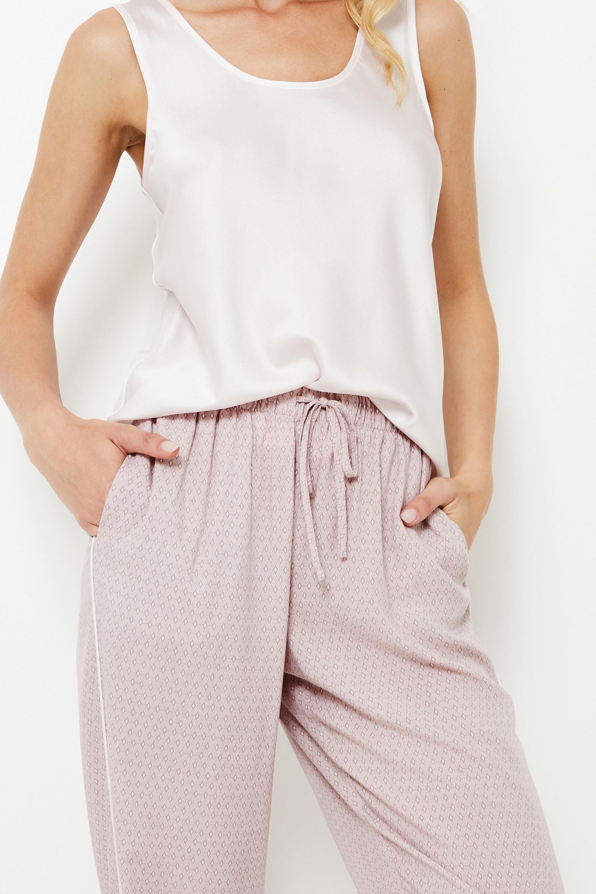 Aruelle Lakena pink and ivory pajama with satin top and pink elasticated pants