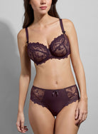 Empreinte Loiuse brief in cassis. Crafted with meticulous attention to detail, this brief complements the matching Empreinte Louise Cassis bra to create a harmonious lingerie set.