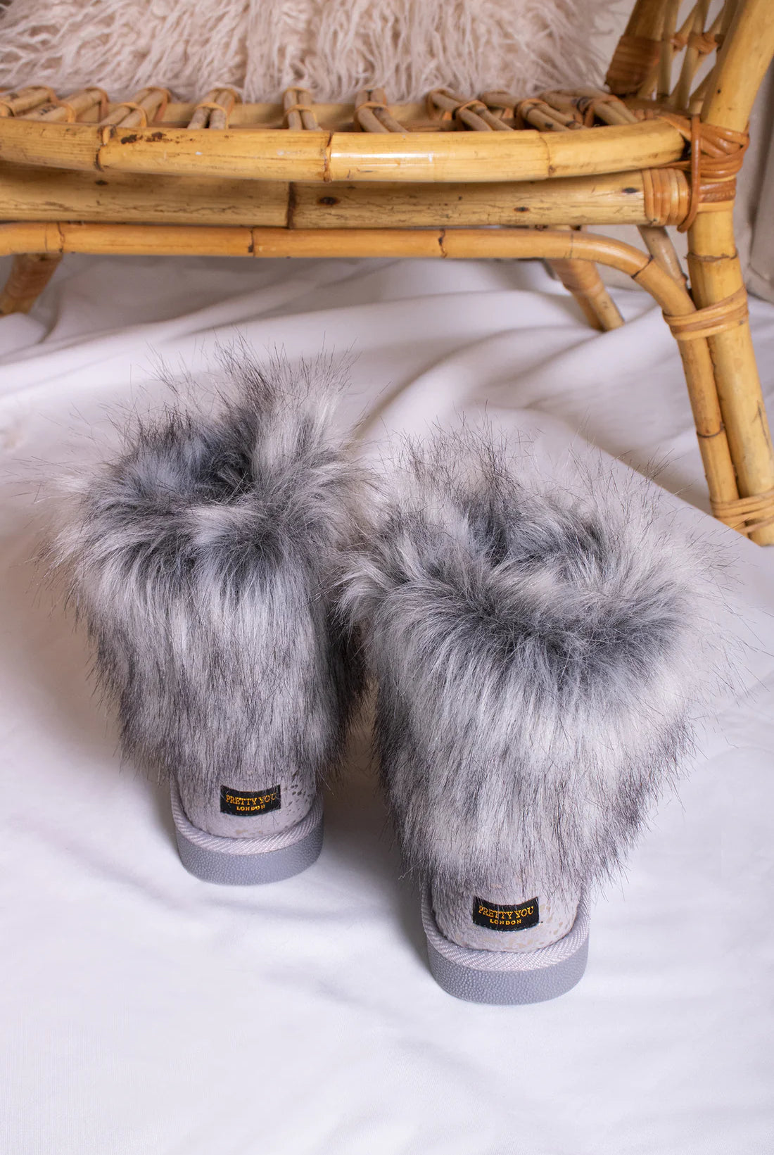 pretty you london slipper boots called giselle in grey fur1