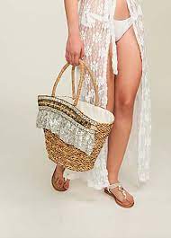Pia Rossini Straw Beach Bag with silver frill