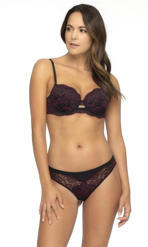 Sapph Pink lace on Black Scifey Padded Bra offers a comfortable and flattering fit for all-day wear. 