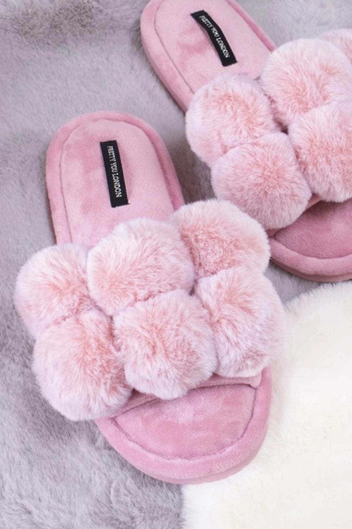 pink pom pom slippers by pretty you 