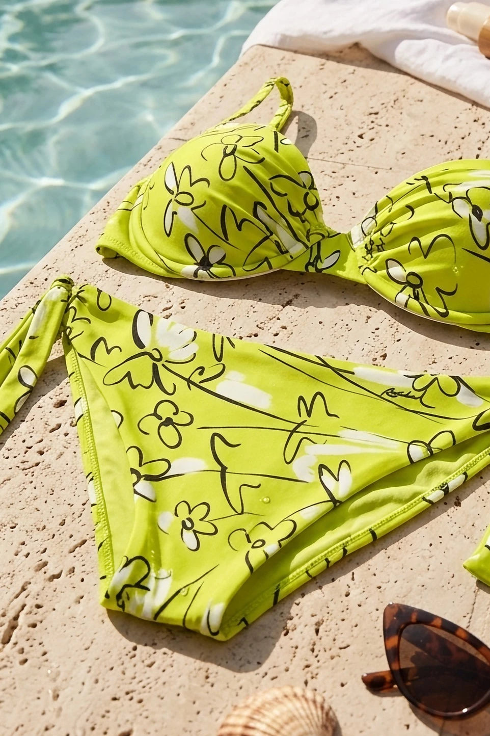 roidal lime and white abstract printed bikini 