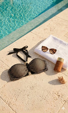Sapph Biarritz underwired padded bandeau bikini top in black mesh 