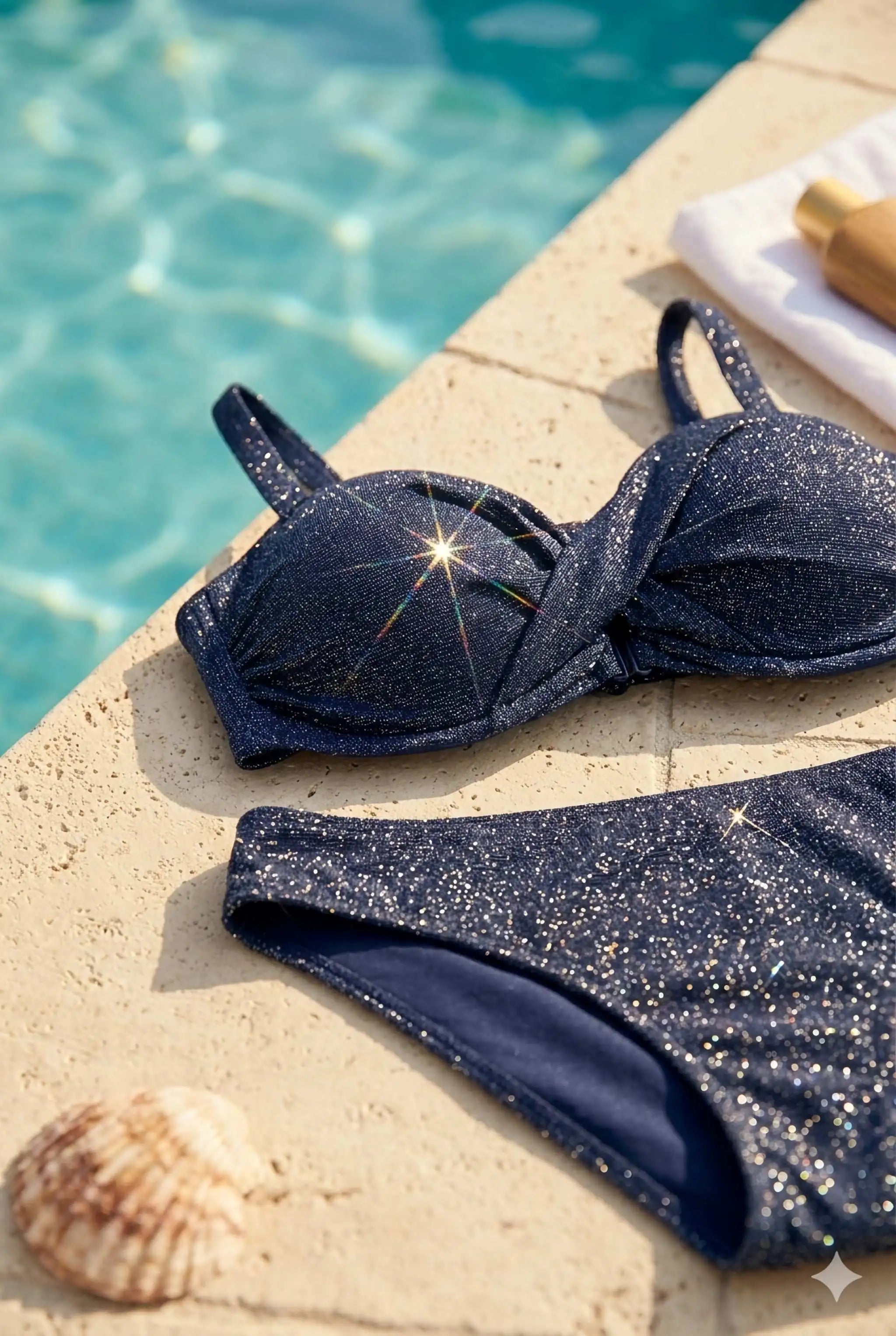 Sapph Roza Grazia Bandeau Bikini Top in Navy metallic