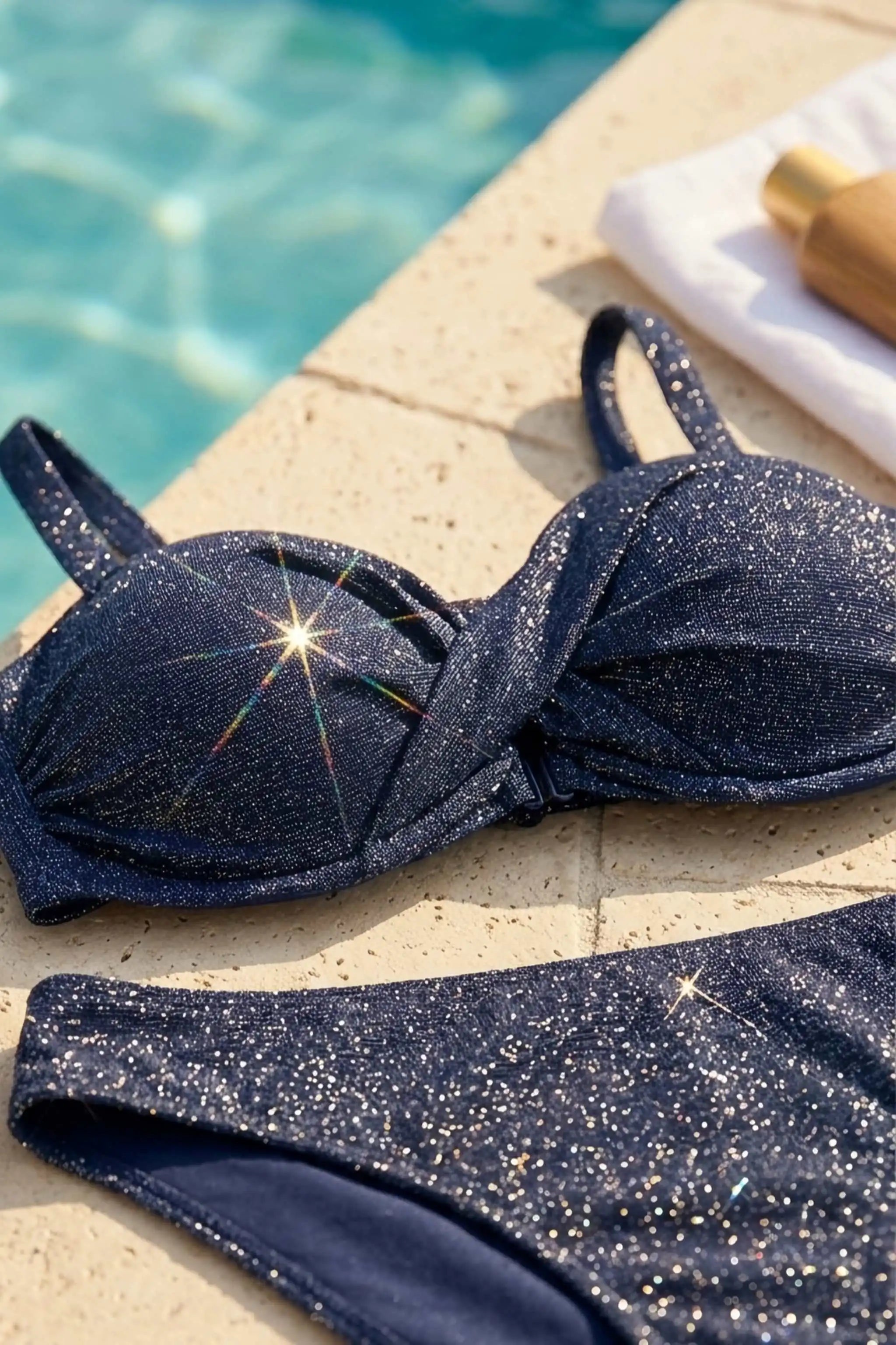 Sapph Roza Grazia Bandeau Bikini Top in Navy metallic 