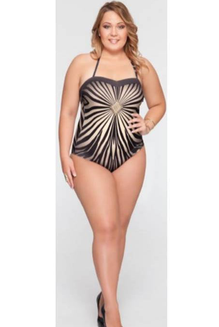 Bahama Collection swimwear range. This soft cup bandeau swimsuit is stunning. In a black and gold print with a centre detail. Super flattering on the figure with soft cup pads to give you extra support.