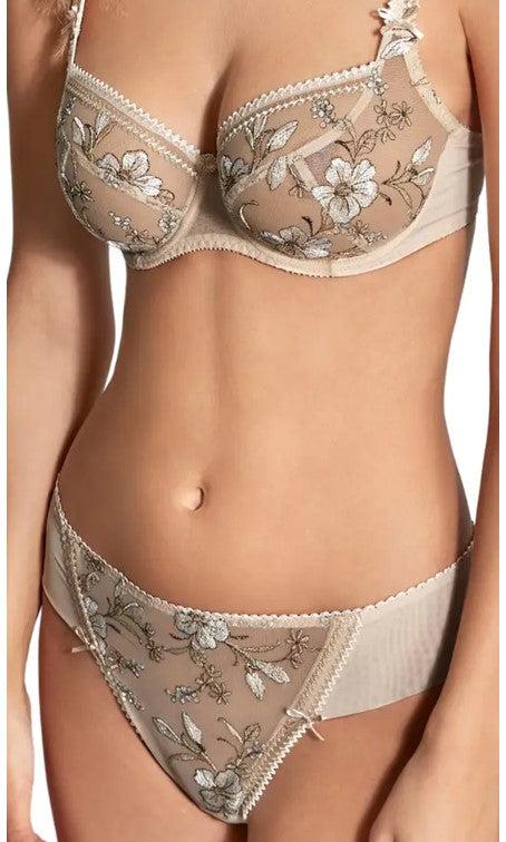 Empreinte Lauren Beige Ancien Gold Thong-brownslingerie