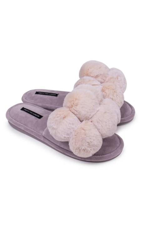 Pretty You London Dolly Pom Pom Slippers in Orchid-brownslingerie