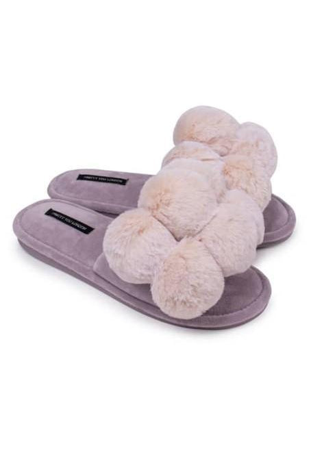 Pretty You London Dolly Pom Pom Slippers in Orchid-brownslingerie