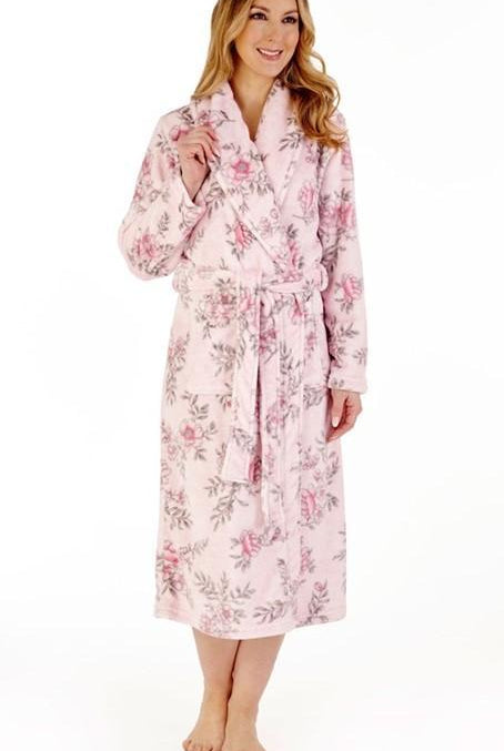 Slenderella pink fleece dressing gown-brownslingerie