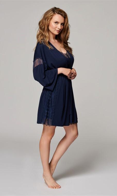 Vanilla Night & Day Navy Short Robe-brownslingerie