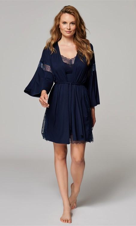 Vanilla Night & Day Navy Short Robe-brownslingerie