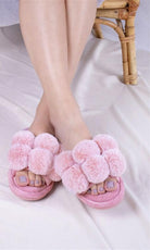 Pretty You London Dolly Pom Pom Slippers in Pink-brownslingerie